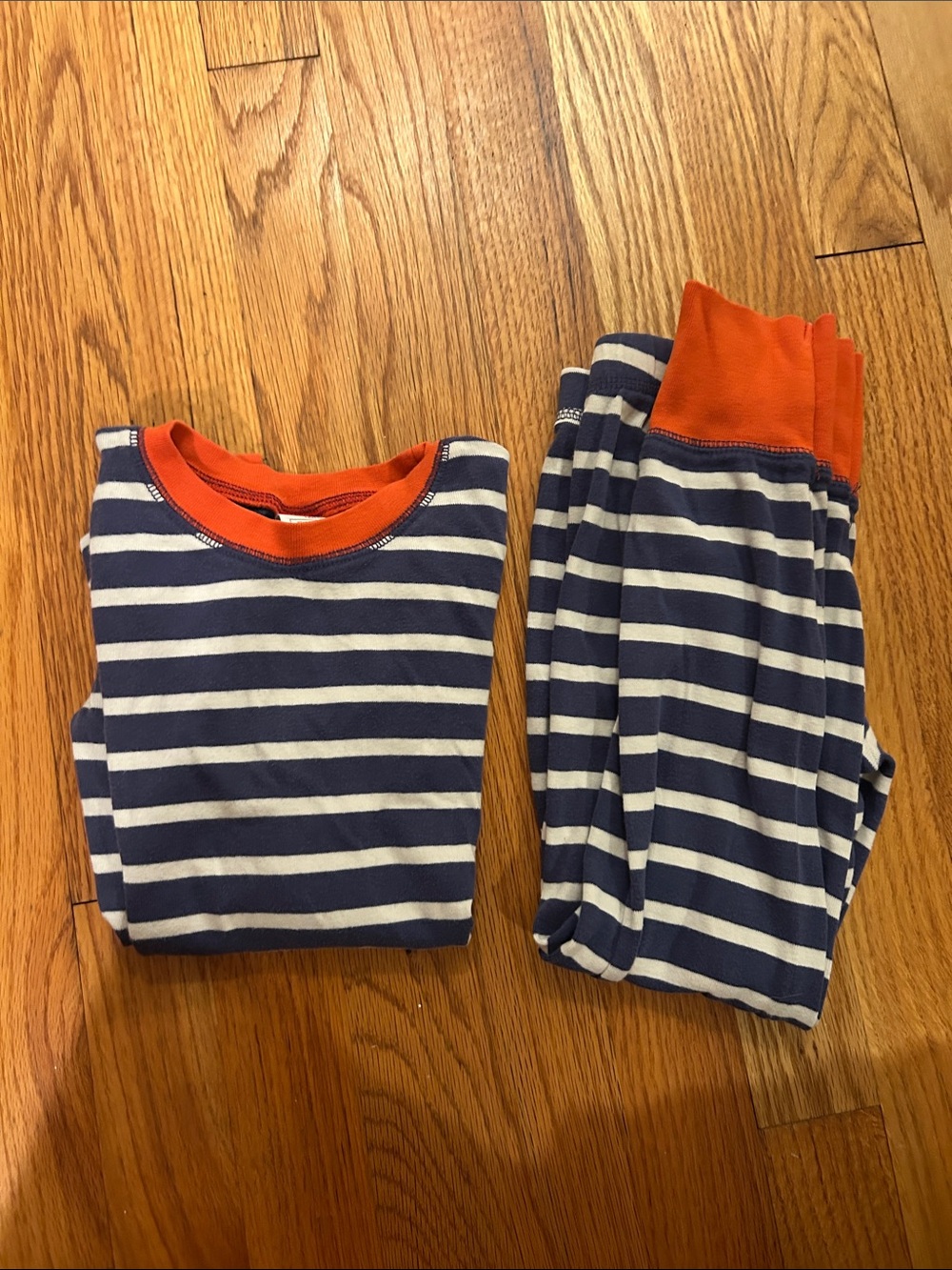 Mini Boden Navy & White Striped Pajama Set with Orange Trim Size 7 boys